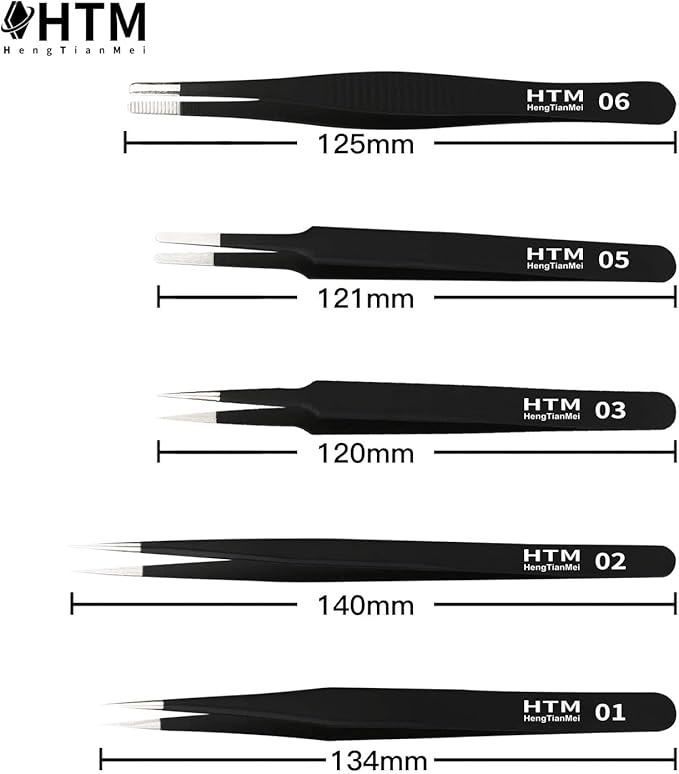 HengTianMei Precision Tweezers Set, ESD Anti-Static Stainless Steel Tweezers Set for Craft, Jewelry, Electronics, Laboratory Work (14 PCS)