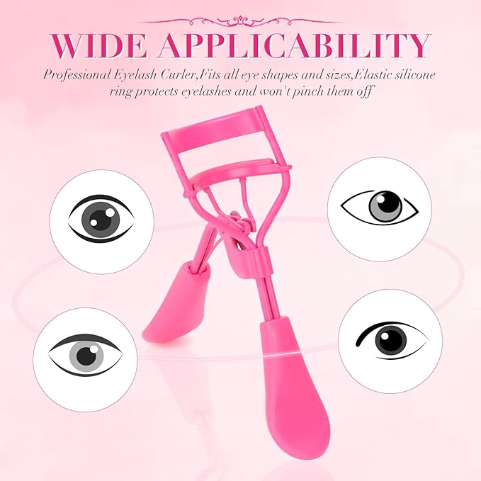Eyelash Curler with Pads, Lash Curler 2 Pcs with 10 Extra Silicone Replacement Pads, Comfortable Grip for Effortless Curling – Eyelashes for The Perfect Eye Contour (Light Pink)