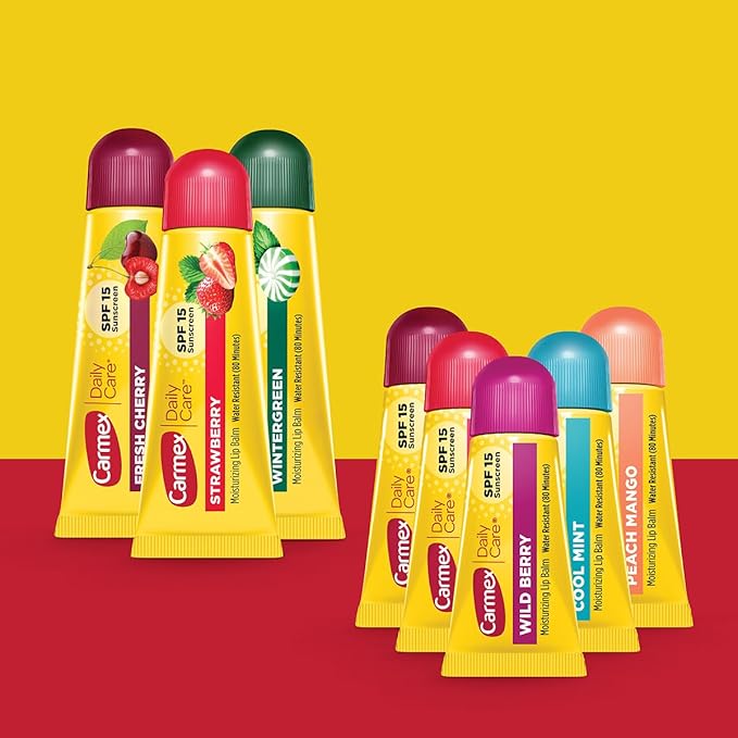 Carmex Daily Care and Daily Care Minis Moisturizing Lip Balm Pack, SPF 15, Multi-Flavor Lip Care Variety Pack Bag, 8 Count (3 Tubes, 5 Mini Tubes)