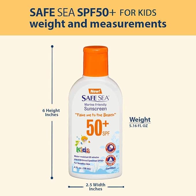 Safe Sea SPF50+ Kids sunscreen- Jellyfish and Sea lice protective lotion. Very Water Resistant, Sensitive skin and Reef-Safe Sunscreen. Oxybenzone and Octinoxate free,Paraben free, 4fl. Oz. Pack of 12