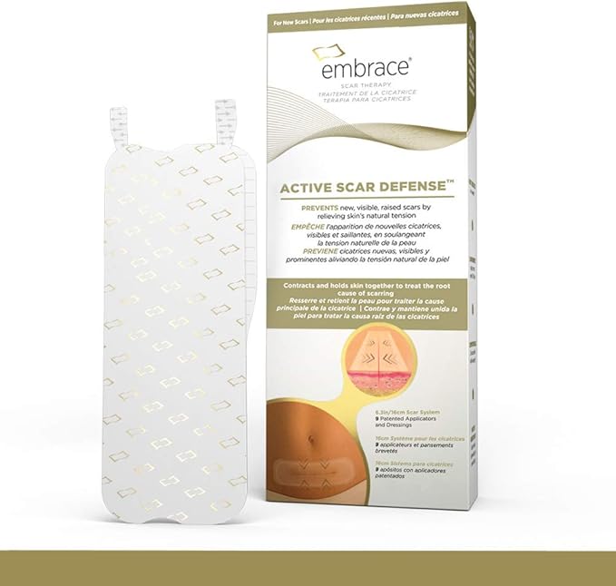 Embrace Active Scar Defense for New Tummy Tuck Scars, FDA-Cleared Extra-Large Silicone Scar Sheets, 30 Day Supply