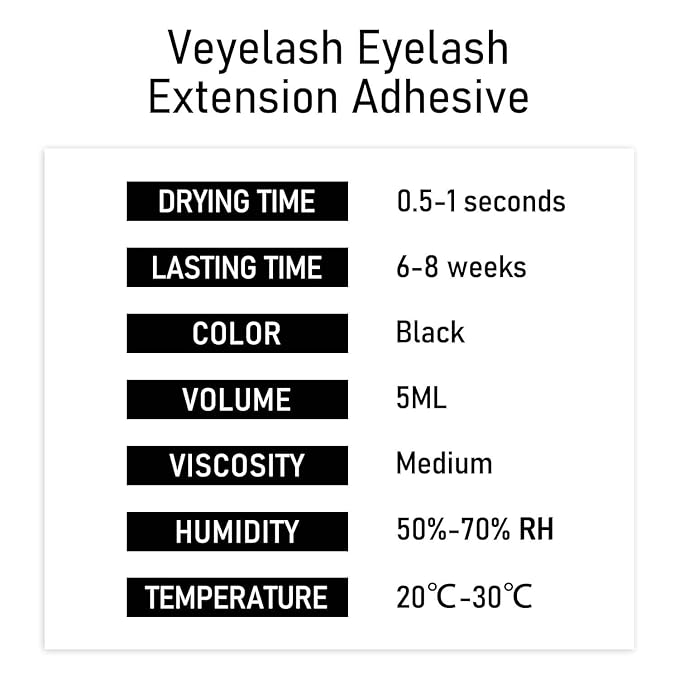 VEYES INC Eyelash Extension Glue - Extra Strong Professional Lash Glue 5ml | 1 Sec Drying time | Retention - 8 Weeks | Black Adhesive for Semi-Permanent Extensions Salon Use for Lash Tech