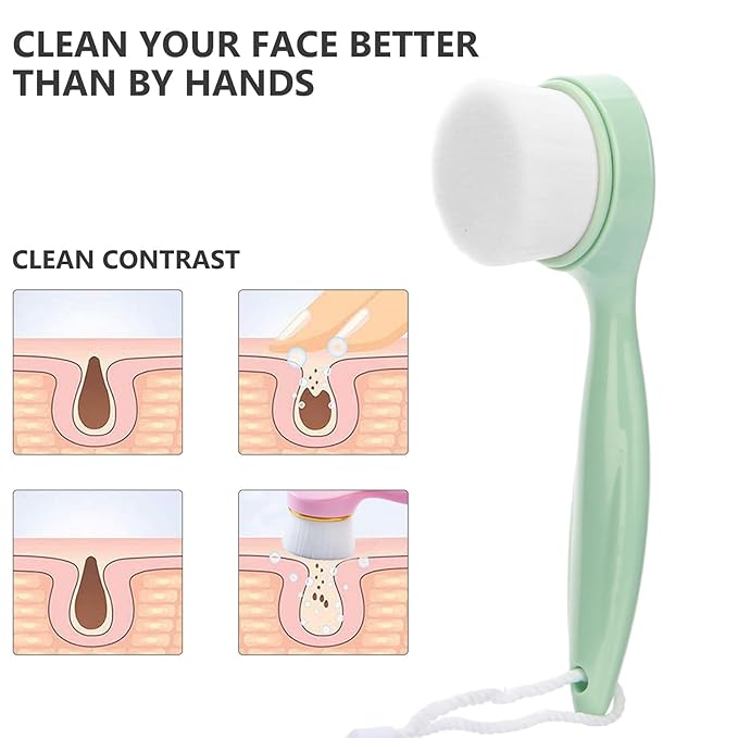 2 Pack Soft Bristle Facial Cleansing Brush for Deep Pore Cleaning, Face Exfoliating Scrub Brush for Face Cleansing Skincare Massaging,Green