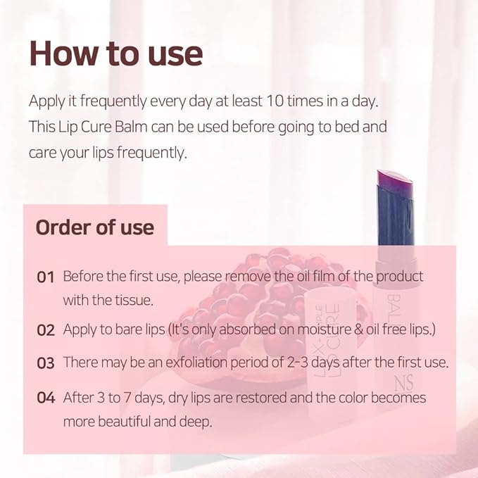 NATURAL SHINE NS BEAUTY Lux Triple Lip CURE Glossy Balm ATHENA (Red Orange) | Chapstick Hydration and Exfoliator | Overnight Lip Treatment Care Deep Nourishing for Dry Cracked Chapped Lips (0.17oz)