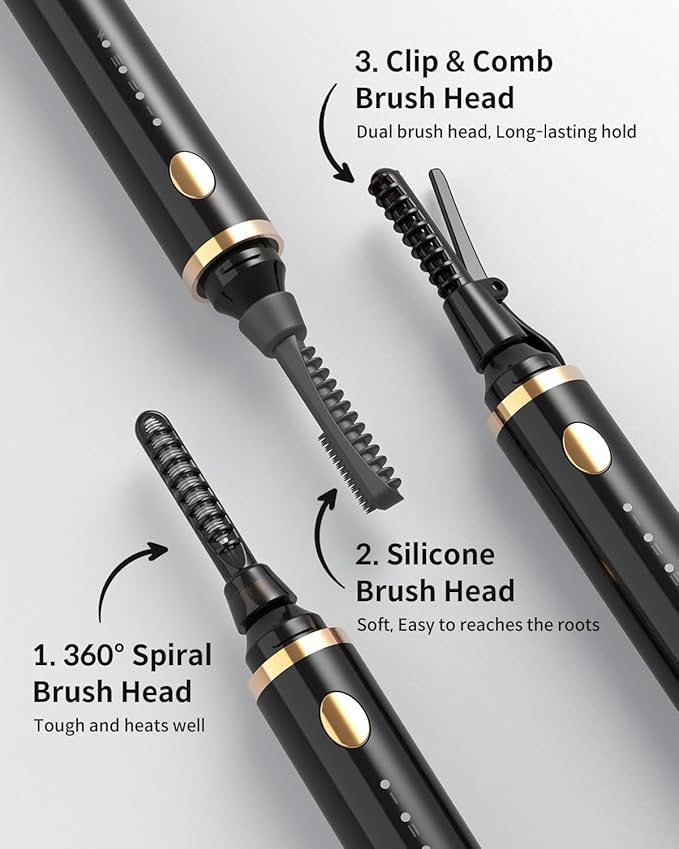 COPPA Electric Lash Curler, LP-1 Lipstick Type 3-in-1 Heated Eyelash Curler with 3 Brush Heads 3 Curling Modes and 3 Temp & 5s Quick Heat-up, Perfect for Beginners and Makeup Pros, Black