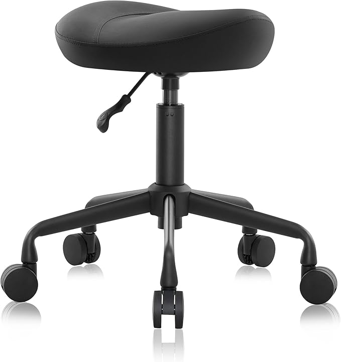Ergonomic Saddle Seat Adjustable Pneumatic Hydraulic Drafting Swivel Rolling Stool Chair for Medical Hygienic SPA Massage Salon Home and Office - Hilo 508 (Black, Standard)