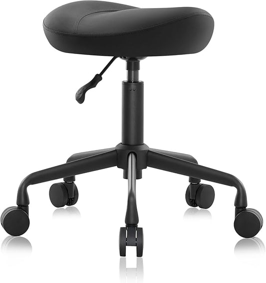 Ergonomic Saddle Seat Adjustable Pneumatic Hydraulic Drafting Swivel Rolling Stool Chair for Medical Hygienic SPA Massage Salon Home and Office - Hilo 508 (Black, Standard)