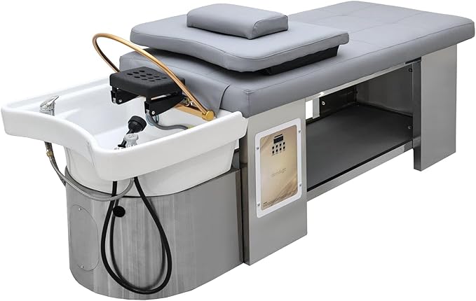 TATARTIST Head Spa Bed with Fumigation Head Therapy Shampoo Bed Water Circulation Massage Shampoo Backwash Unit Spa Hair Salon Equipment (Grey)