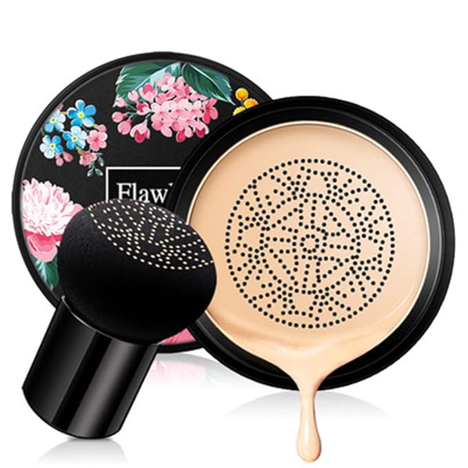 Air Cushion CC Cream Moisturizing Concealer Mushroom Head Brush Waterproof Makeup Foundation Moisture BB Cream for Women Girls (flower)
