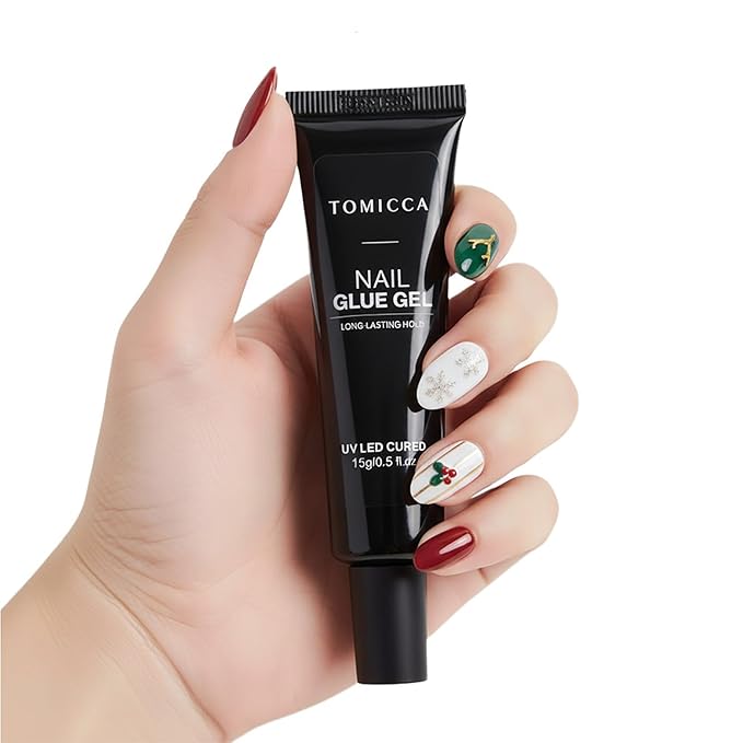 TOMICCA Super Strong Nail Glue for Press On Nails, Nail Tips - Long Lasting Glue On Nails Clear Adhesive, 3D Gel Nail Glue Art Design, UV Lamp Cured, 15ml DIY Home Salon Use
