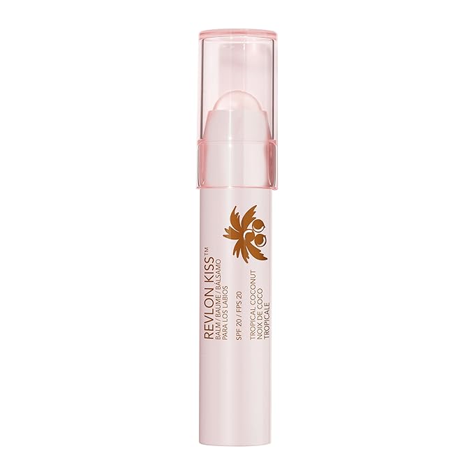 Revlon Lip Balm, Kiss Tinted Lip Balm, Face Makeup with Lasting Hydration, SPF 20, Infused with Natural Fruit Oils, 010 Tropical Coconut, 0.09 Oz