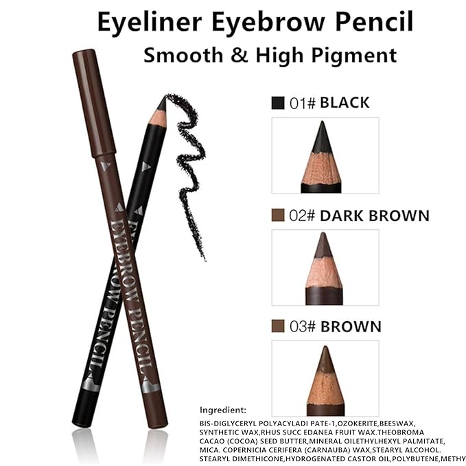 Go Ho 6 PCS Eyebrow Eye Liner Pencil Set,Easy to Color Sweatproof Eye Brow Pencil,Professional Long-lasting Eyeliner Gel Makeup Brow Tint Pen,3 Colors(Black,Brown,Dark Brown)