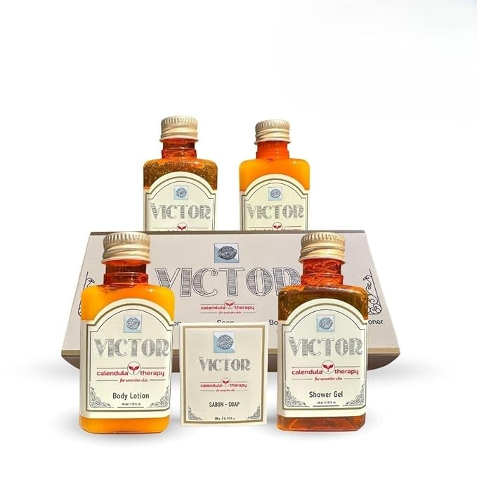 Victor 75-Piece Guest Toiletries Set – 15 Guest Kits with Shampoo, Conditioner, Shower Gel, Body Lotion & Soap – Goji Berry & Calendula, Paraben-Free, Made in Turkey