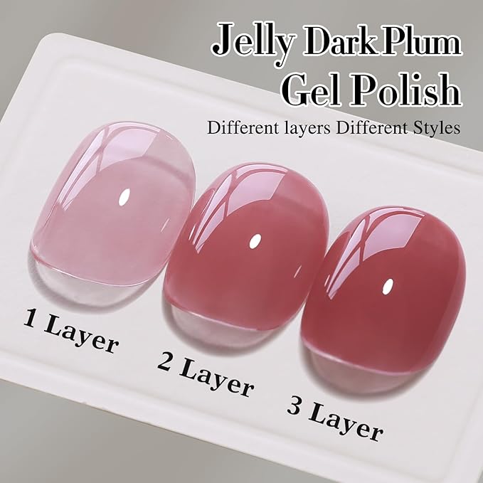 Double Rhythm 0.50 OZ Translucent Gel Polish Same Color Same Bottle Sheer Pastel Neutral Natural Milky 15 ML Jelly UV Nail Art DIY at Home (Deep Purple Pink-A1513)