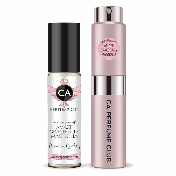 CA Perfume Duo Impression of Amaze Gracefully Magnolia For Women Perfume Layering Set Long Lasting Travel Size EDP + Body Oil Roll-On Bottle 0.27 Fl Oz+0.33 Fl Oz