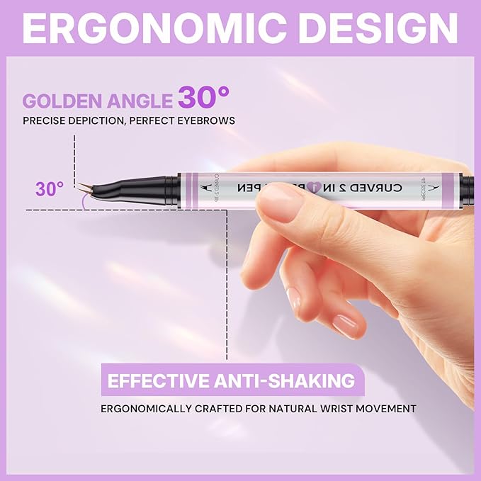 30° Curved Eyebrow Pencil, Magic 2 in 1 Eyebrow Pen Pro, Waterproof Eye Brow Pen with 2 Tips, Vivid Microblading Brow Pencils for Women, Last All Day Makeup (Dark Brown)