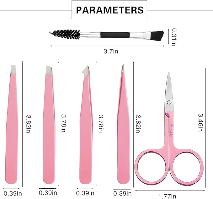 Tweezers for Women, 6 piece Pink Tweezers for Women Facial Hair, Precision Tweezers for Eyebrows, Hair Removal, Facial Hair, Ingrown Hair for Men