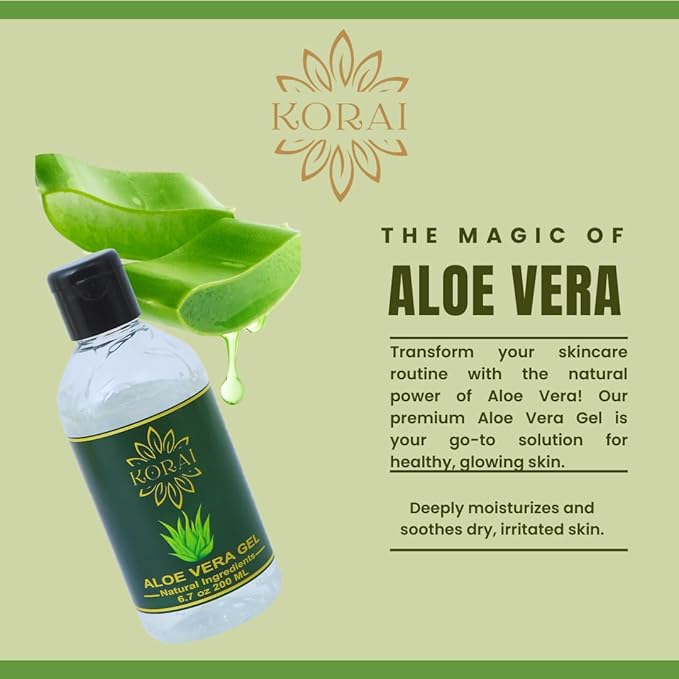 KORAI Aloe Vera Gel from freshly cut 100% Pure Aloe Vera Gel-Natural Ingredients-Vegan, Unscented - For Face, Skin, Hair, Sunburn relief