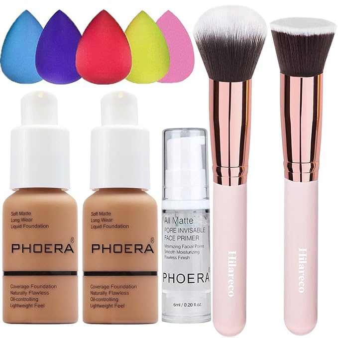 Phoera Foundation,Full Coverage Foundation,Hilareco Concealer Foundation Flawless 30ml Natural Matte Oil Control Concealer Facial Blemish for Women Girls (2 PCS 107 Hone)