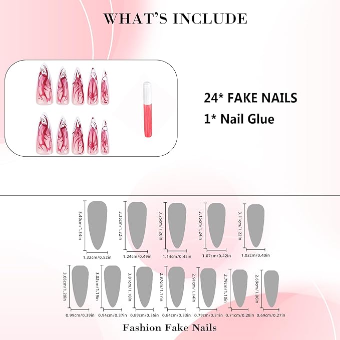 IMRAIN French Tips Press on Nails Long Stiletto Fake Nails Glossy Full Cover Acrylic Red Totem Artificial False Nails Gel Halloween Stick on Nails for Women 24Pcs