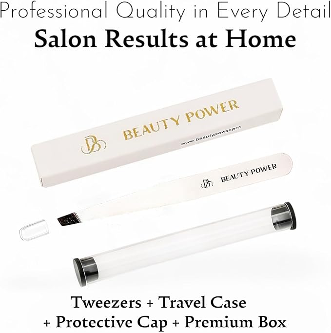 Slant Tip Precision Tweezers - Stainless Steel Eyebrow Tweezers for Women & Men - Precision Tweezers for Facial Hair, Ingrown Hair & Brow Shaping - Professional Beauty Tool (White)