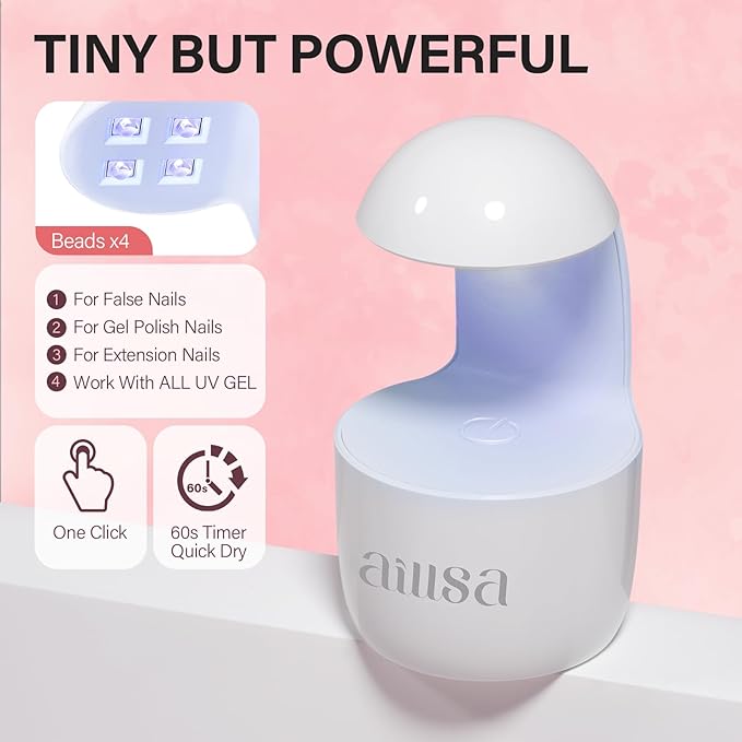 AILLSA Gel Nail Kit Short Almond Nail Tips 240pcs with 2 In 1 Nail Glue Base Coat and Nail Dehydrator, Gel Full Nail Kit with Nail Lamp Top Coat for Starters Home Salon Valentine's Day