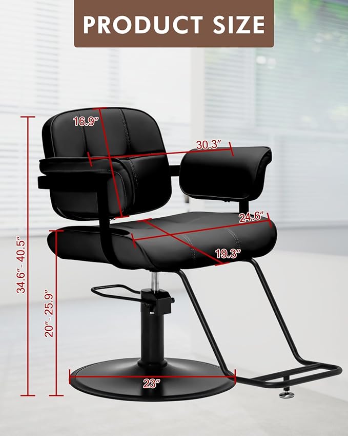 Barber Salon Chair, Extra Wide Hair Styling Chair with Heavy Duty Hydraulic Pump, 360° Swivel Height Adjustable Braiding Design, Luxury Beauty Salon and Barbershop Equipment, Black