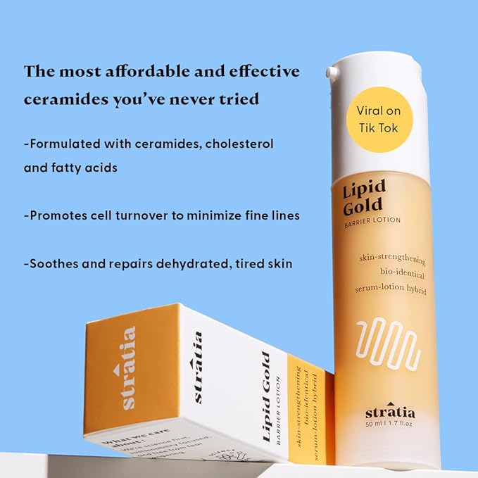 Stratia Lipid Gold Skin-Strengthening Ceramide Moisturizer with Niacinamide, Hydrates & Soothes All Skin Types, 3.4 Fl Oz