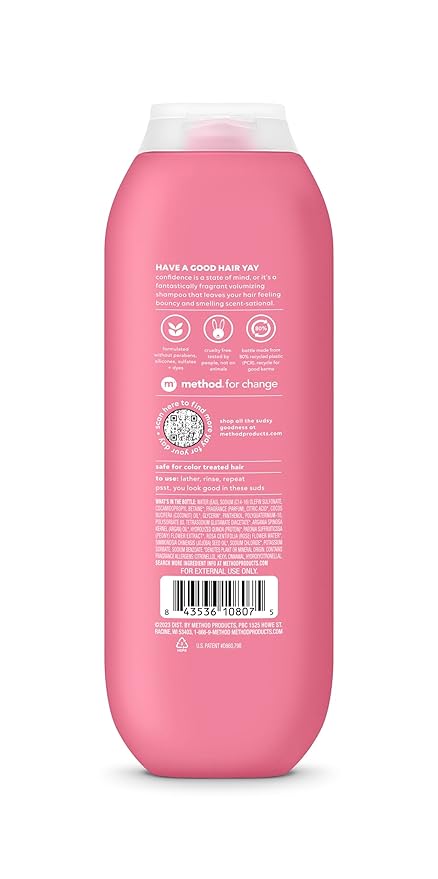 Method Volumizing Shampoo, Pure Peace with Rose, Peony, and Pink Sea Salt Scent Notes, Paraben and Sulfate Free, 14 oz (Pack of 1)