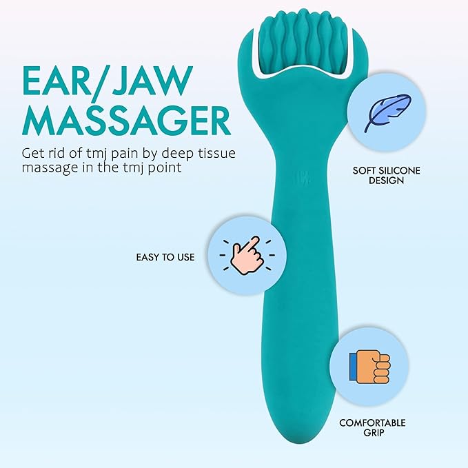 Silicone Ice Head Massage Roller for Head, Neck, Jaw, Ear, and Sinus Relief-Rechargeable Handheld Massage Roller with Comfortable Grip (Teal)