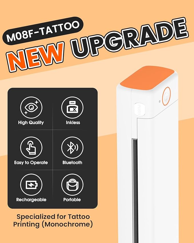 Phomemo M08F Wireless Tattoo Transfer Stencil Printer, Tattoo Transfer Thermal Copier Machine with 10pcs Stencil Paper, Portable Printer Kit for Artists & Beginners, Compatible with Smartphone & PC