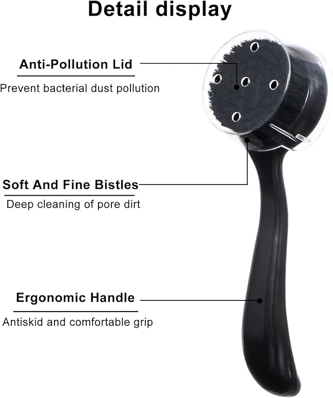 4 Pcs Large Face Scrubber, Beomeen Facial Cleansing Brush Charcoal Black Bristles Exfoliator Soft Brush with Lid for Gentle Deep Cleansing and Exfoliating