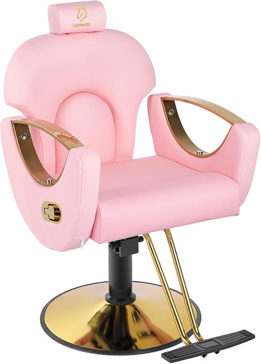 Barber Chair,Styling Chair|Adjustable Height Reclining Salon Chair, Barber Chair for Stylist with Removable Headrest,SPA Equipment for Barbershop,Beauty Salon,Spa (Pink New)
