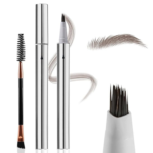 Boobeen 2PCS Wild Liquid Brow Pen, Microblading Natural Eyebrow Pencil with Spiral Brush, Ultra-Precise Tips for Hair-Like Makeup with Brush, Waterproof & Lasts All Day
