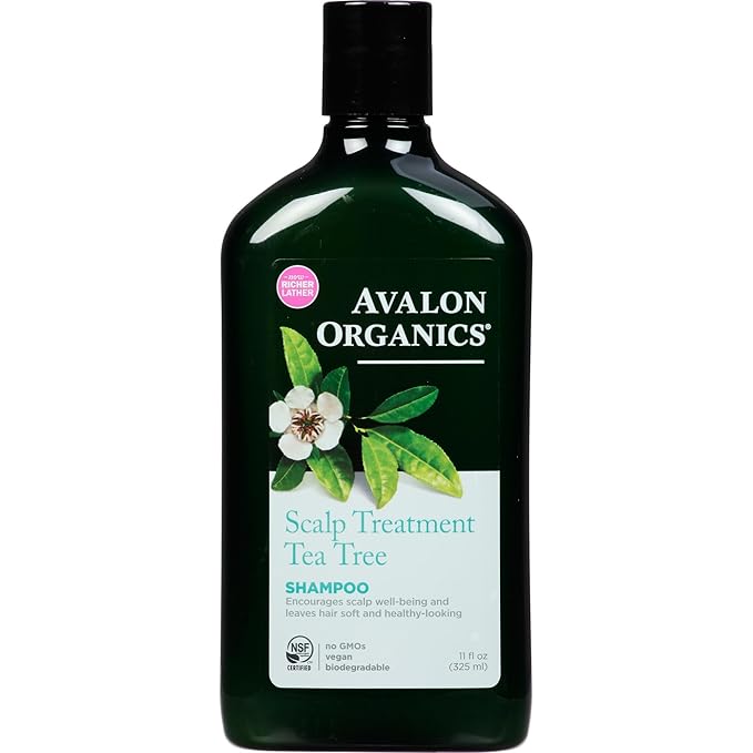Avalon Organics Scalp Treatment Tea Tree Shampoo, Encourages Scalp Well-Being and Leaves Hair Soft, 11 Fluid Ounces