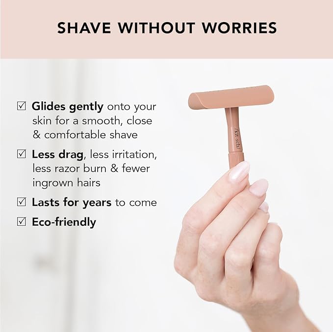 Kitsch Double Edge Safety Razors for Women and Men, Long Metal Handle and Stainless Steel Single Blade Razor with 5 Double Edge Refills, for Shaving and Travel Essentials - Terracotta