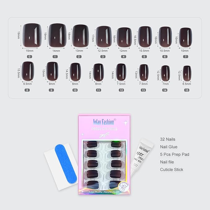 Square Coffee Brown Press on Nails Short, Jofay Fashion Winter Fall Solid Color False Nails with Glue, Comfortable & Natural Acrylic Fake Nails, Glue on Nails for Women Girls Gift