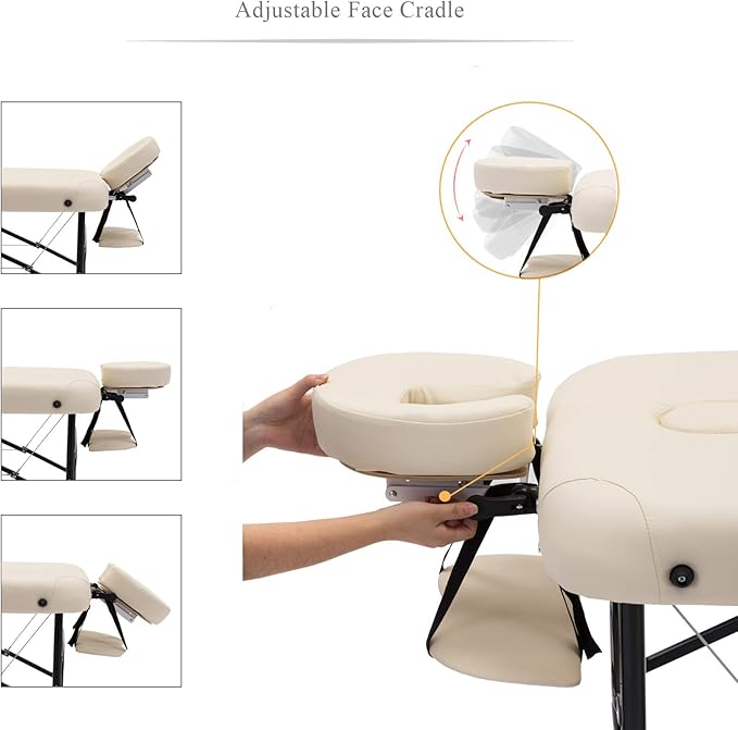 Artechworks 28" Width 3 Folding Portable Lightweight Massage Table Facial Salon Spa Tattoo Bed with Aluminium Leg for Home Office Living Room, White Color