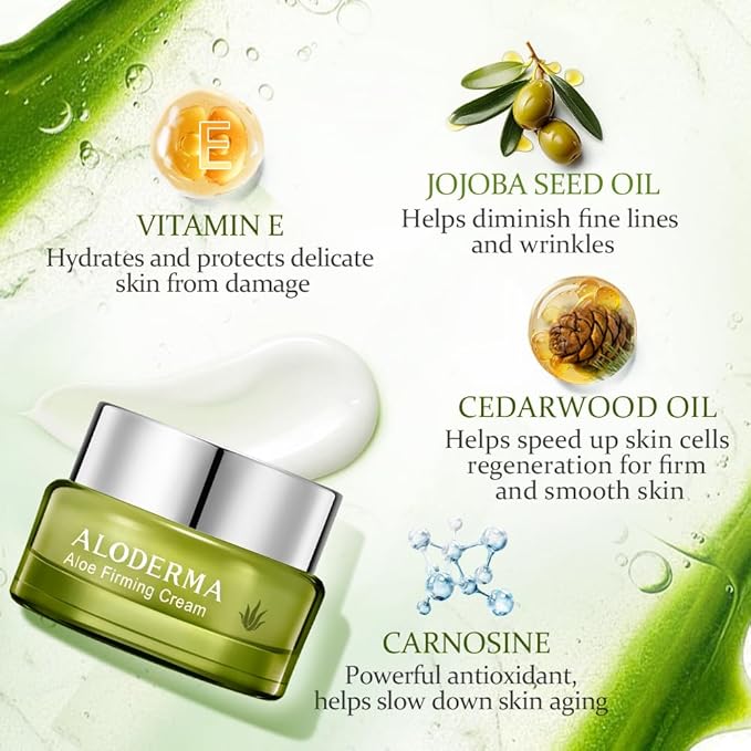Aloderma Firming Cream for Face and Neck with 62% Organic Aloe Vera - Firming Face Cream with Hyaluronic Acid & Carnosine - Natural Renewing Aloe Face Cream - Instantly Hydrate & Plump Skin, 1.7oz