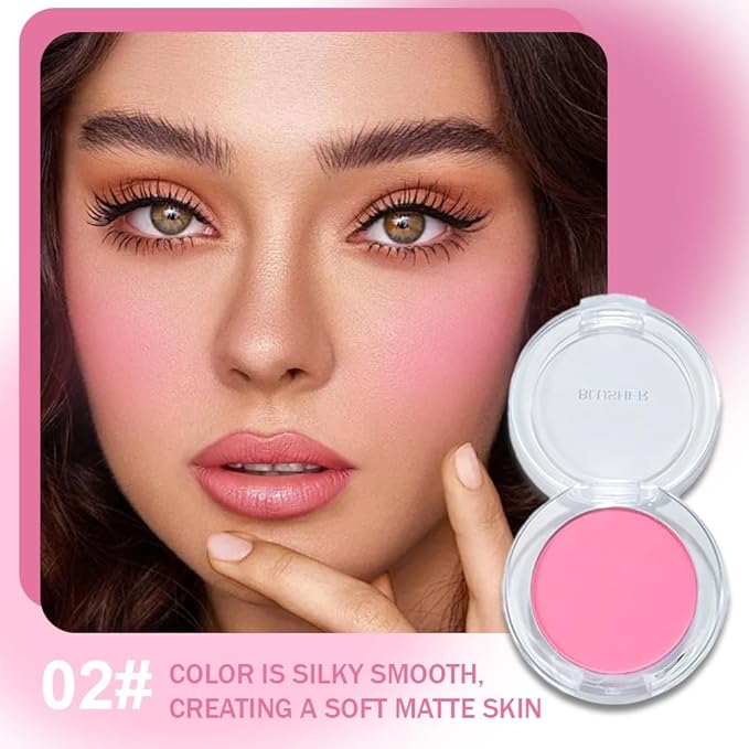 Blush for Cheeks Makeup Palette, Natural Matte Cream Powder Single Blushes for Eye and Cheek, Buildable Long-Lasting Color, Vegan & Cruelty-Free, Everyday Makeup Look for Women, #02-Rose Pink