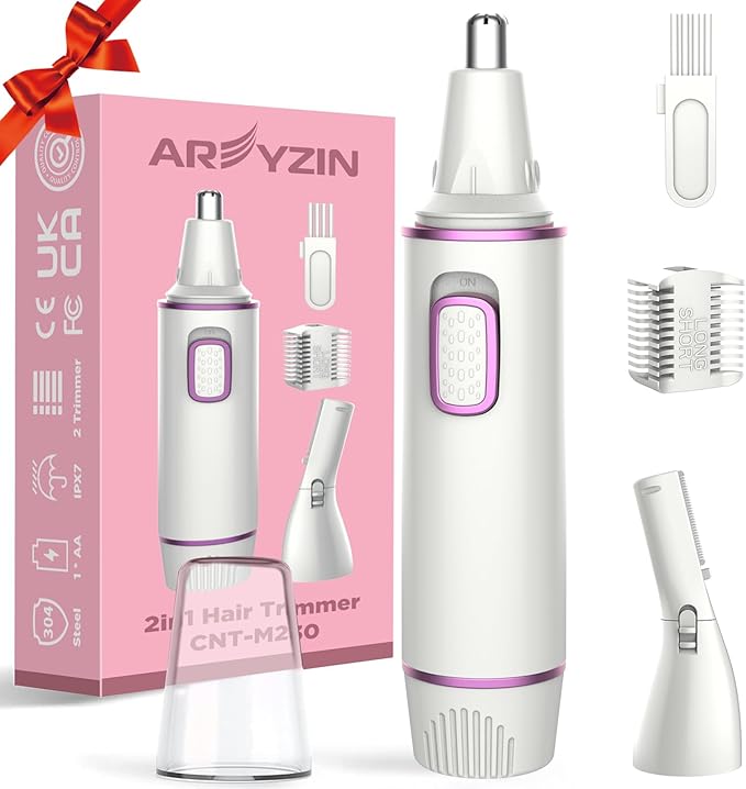 AREYZIN Nose Hair Trimmer for Women 2 in 1 Painless Eyebrow Trimmer and Nose Trimmer Facial Hair Removal Nasal Hair Clippers Professional, Easy to Clean, Dual-Edge Blade,White