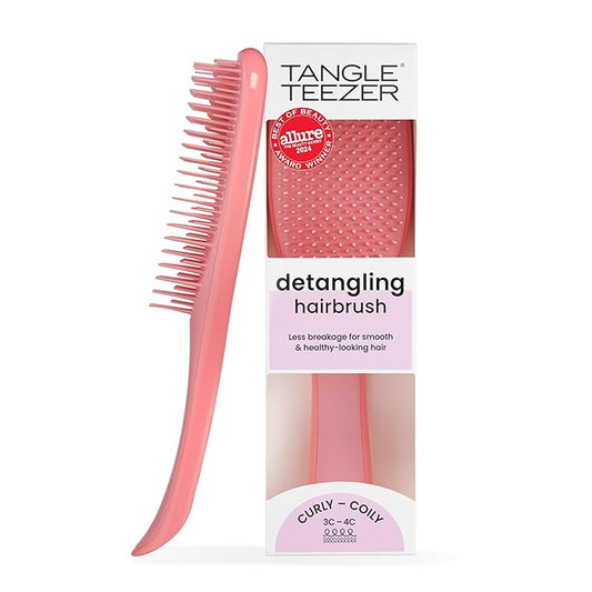 Tangle Teezer Ultimate Detangler Curly Hair Brush, Dry & Wet Hairbrush, Reduces Frizz & Breakage, for 3C to 4C Curly Hair Types, Coral Pink