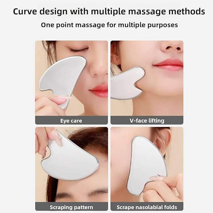 Stainless Steel Gua Sha Facial Tool - Facial Gua Sha Tool, Facial Contouring Tool, Jawline Contourer, Double Chin Reducer, Body Gua Sha Tool, Lymphatic Drainage Massager, Facial Skin Care - Silver