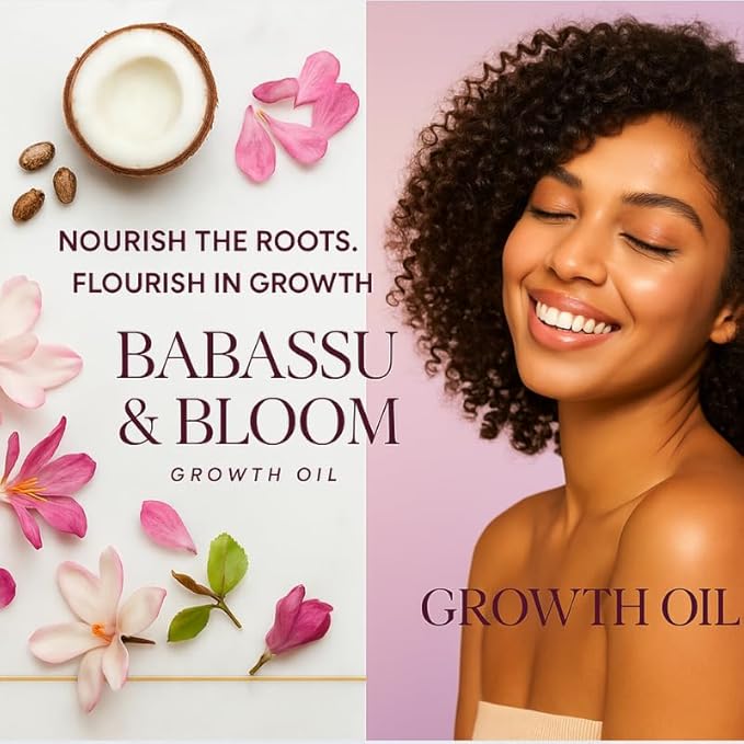 Babassu & Bloom Strengthening Growth Oil, Hair Revitalizing Oil, Multi-Purpose, Cactus & Argan, Potent, Lightweight, Non-Greasy, Soothes Scalp, Reduces Dryness, Thickens Hair