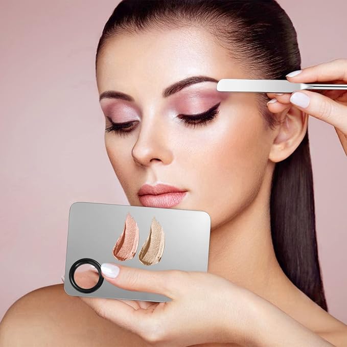 6 in 2 Set Makeup Mixing Palette with Korean Makeup Spatula, Stainless Steel Foundation Palette with Spatula for Mixing Foundation Eye Shadow Eyelash Nail Art
