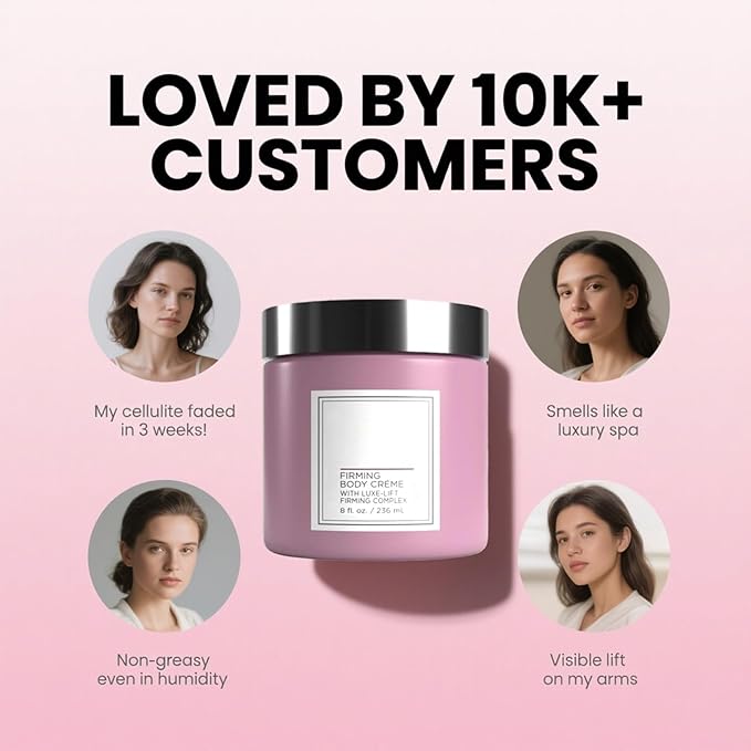 Champagne Lift Body Creme, Champagne Lift Hydrating Firming Body Cream for Crepey Skin, Targets Dry & Sagging Skin on Arms, Legs | Powered by Pink Pepperslim & Luxe-Lift Firming Complex - 8 oz.