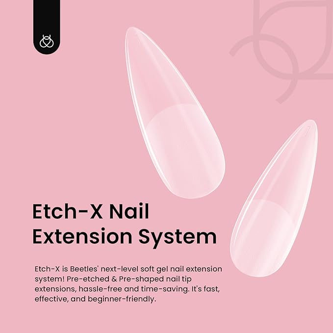 Beetles Gel Nail Tips Etch-X, Stiletto Medium, 288Pcs 12 Sizes, Pre-Etched Half Matte Full Cover Soft Acrylic False Nail Tips Pre-Shaped Easy DIY Fall Halloween Nail Extension Salon Gift for Women