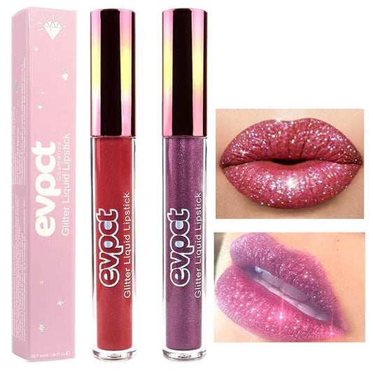 evpct 2Pcs Plum & Dark Wine Red Matte to Glitter Liquid Lipstick Long Lasting Lip Set Kit for Women Diamond Shiny Glitter Sparkly Glossy Metallic Shimmer Sparkle Waterproof Lipstick Lip Gloss 06+13