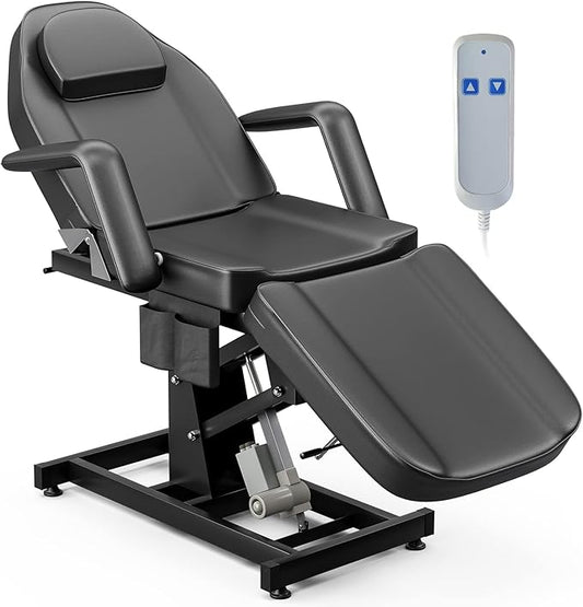 SyyBhb Electric Height Adjustable Esthetician Chair Facial Bed, 3-Section Folding Lift Tattoo Chair Bed Massage Table for Spa, Lash Extension, Microblading, Wax, Medical Treatment, Black