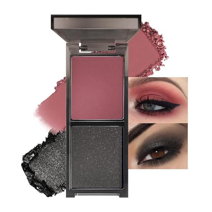 Wine Red Black Two Color Matte Shimmer Eyeshadow,Bright High Pigment Eye Shadow Powder,Professional Long-Lasting Waterproof Makeup Palette,Blendable,Easy-To-Apply and Compact for Travel